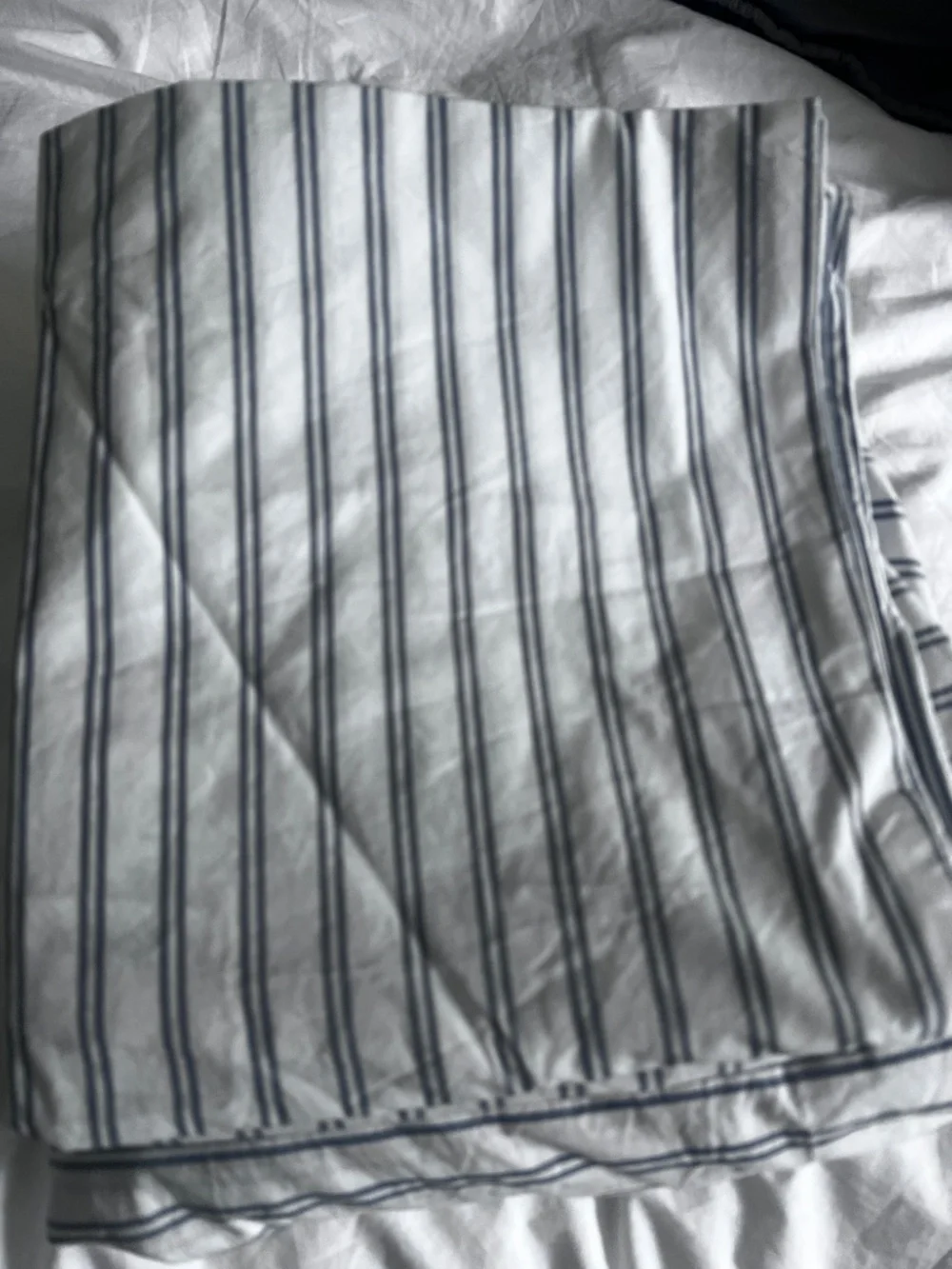 New Organic Crisp Percale Double Stripe Duvet Cover Set King Mineral Gray Blue